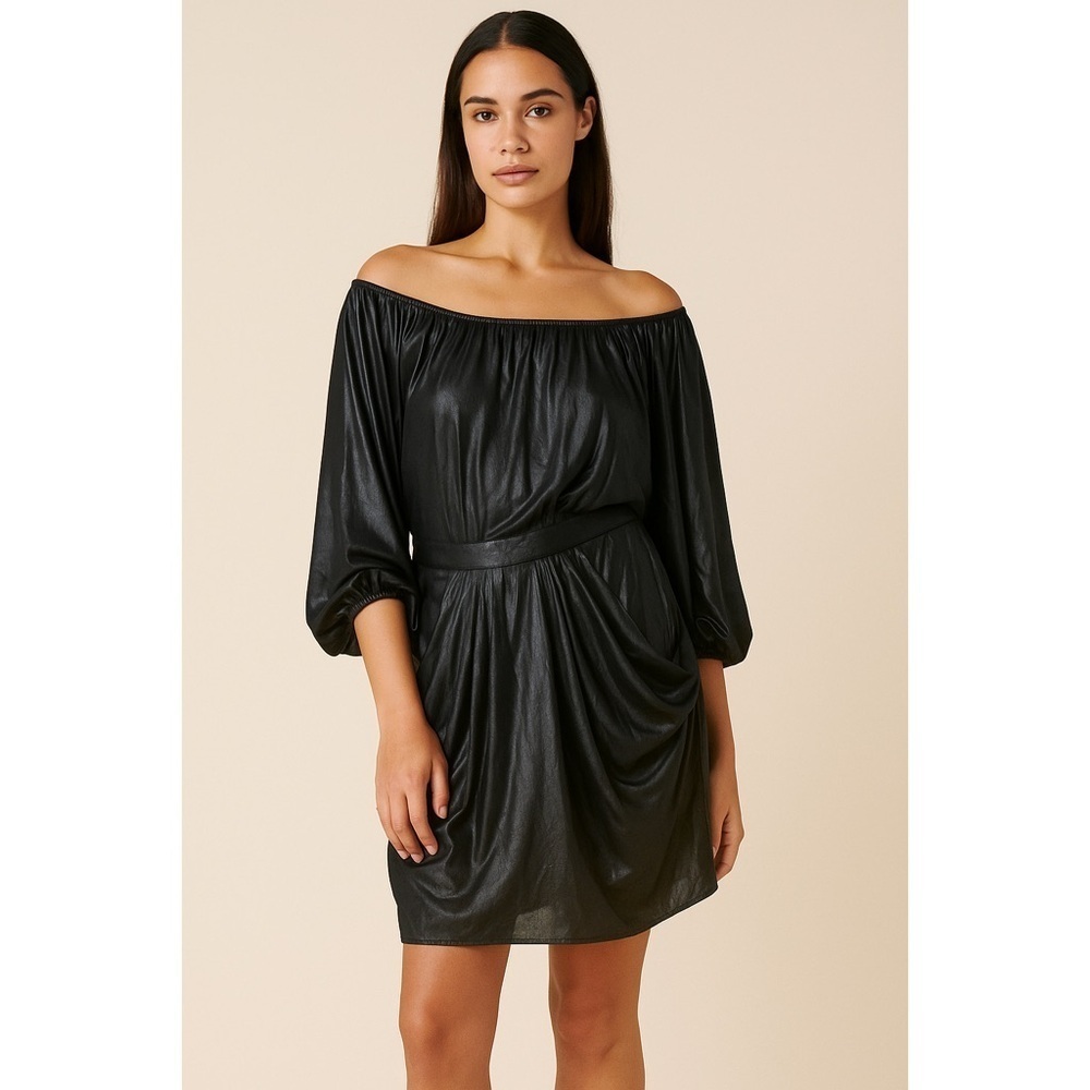 NWT BCBGMaxAzria Cladiana Black Off-Shoulder Long Sleeve Mini Dress